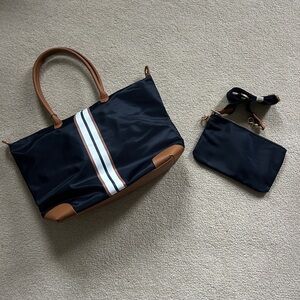 HAUTE SHORE Navy and Tan Tote Bag